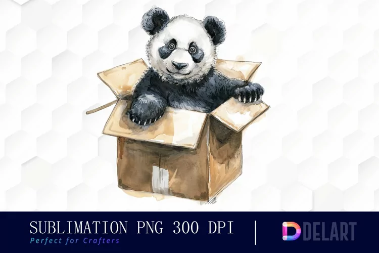 Panda In Box Watercolor Clipart