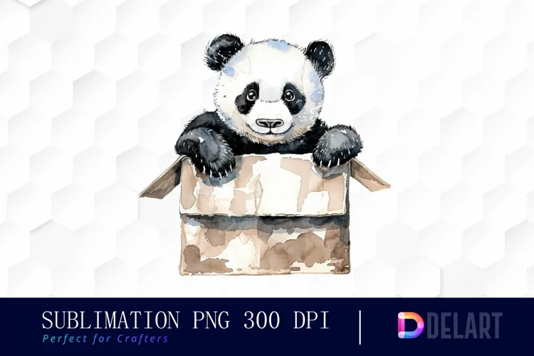 Panda In Box Illustration Clipart