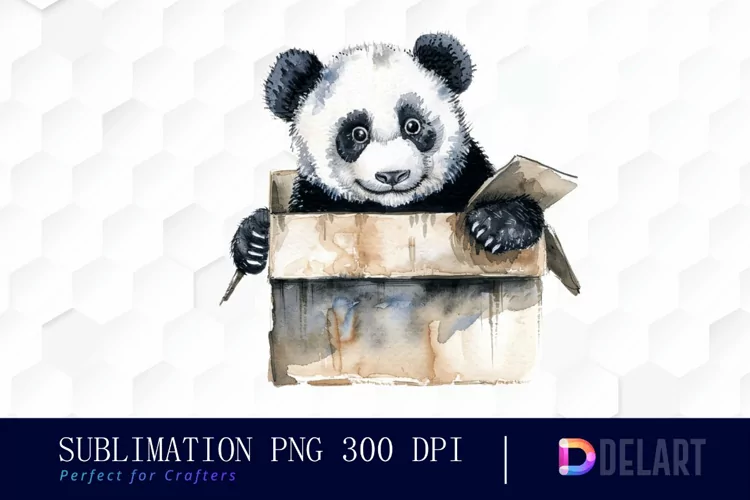 Panda In Box Illustration Clipart