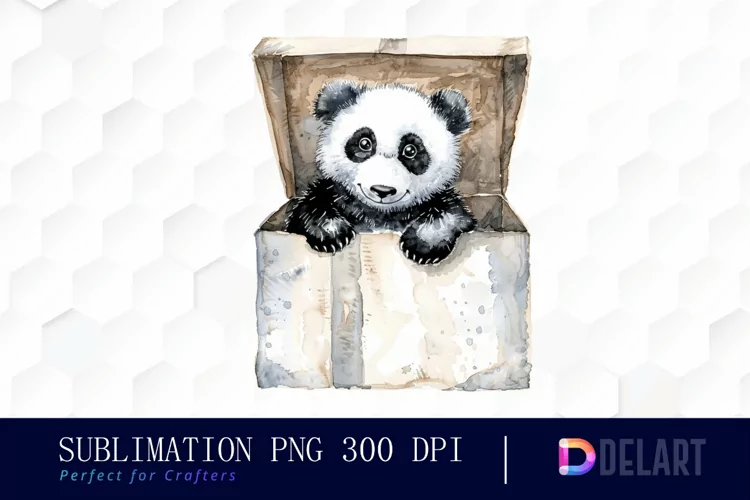 Panda In Box Illustration Clipart