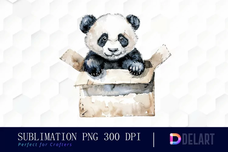 Panda In Box Watercolor Clipart