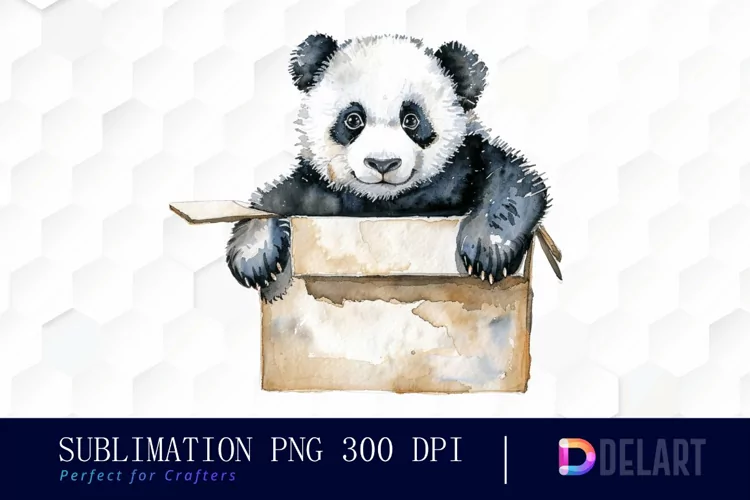 Panda In Box Watercolor Clipart