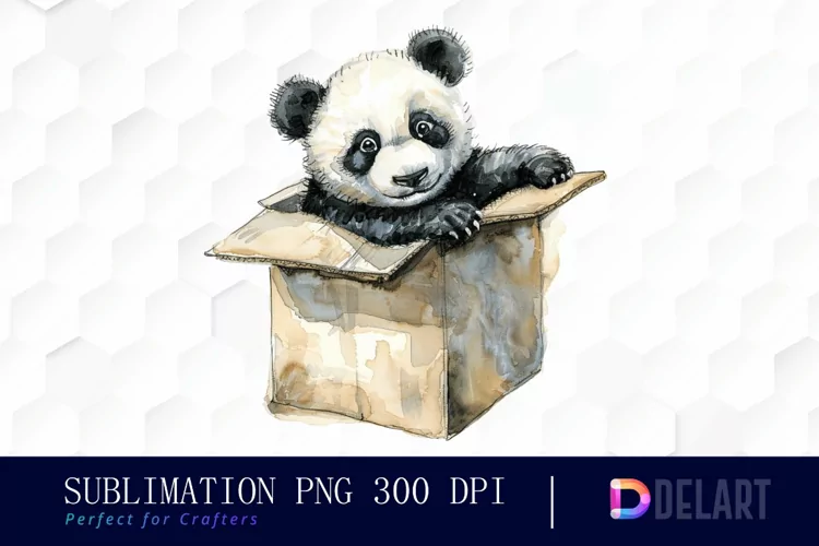 Panda In Box Illustration Clipart