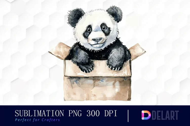 Panda In Box Illustration Clipart