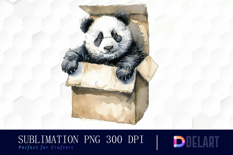 Panda In Box Illustration Clipart