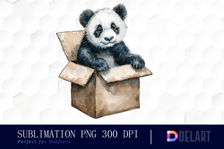 Panda In Box Watercolor Clipart