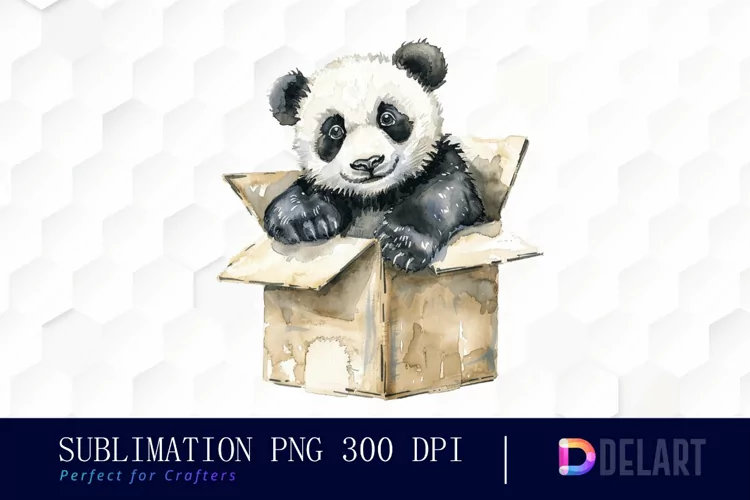 Panda In Box Illustration Clipart