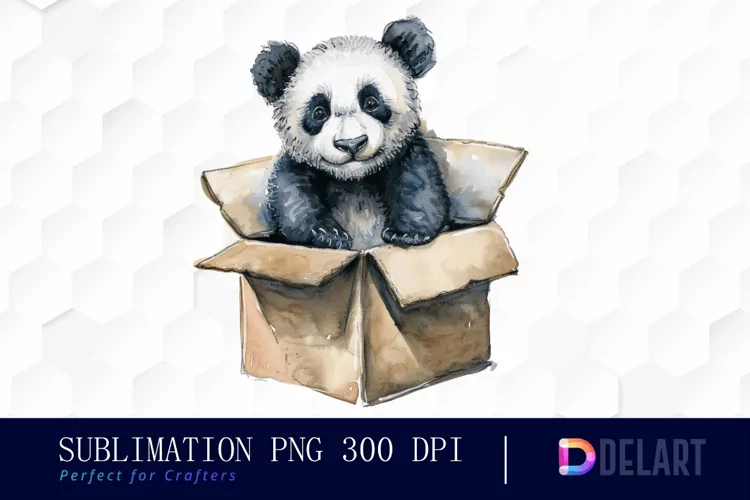 Panda In Box Illustration Clipart
