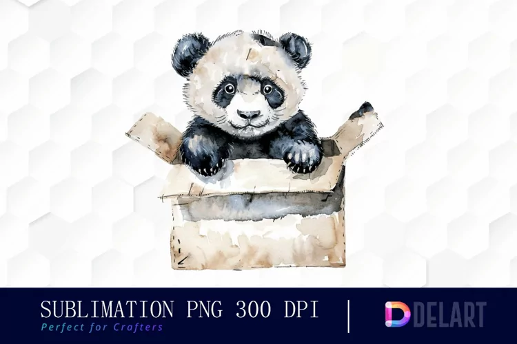 Panda In Box Illustration Clipart