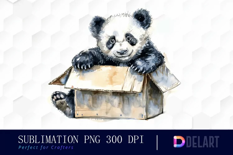 Panda In Box Watercolor Clipart