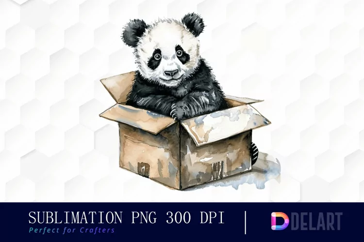 Panda In Box Watercolor Clipart