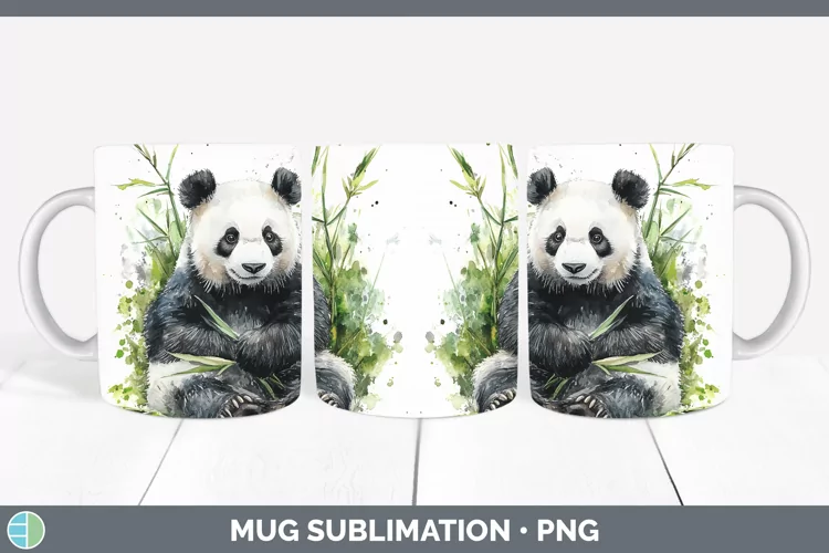 Watercolor Panda Mug Wrap Sublimation Coffee Cup Designs