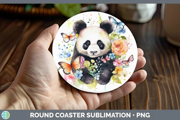 Watercolor Panda Round Coaster | Sublimation Coaster Designs