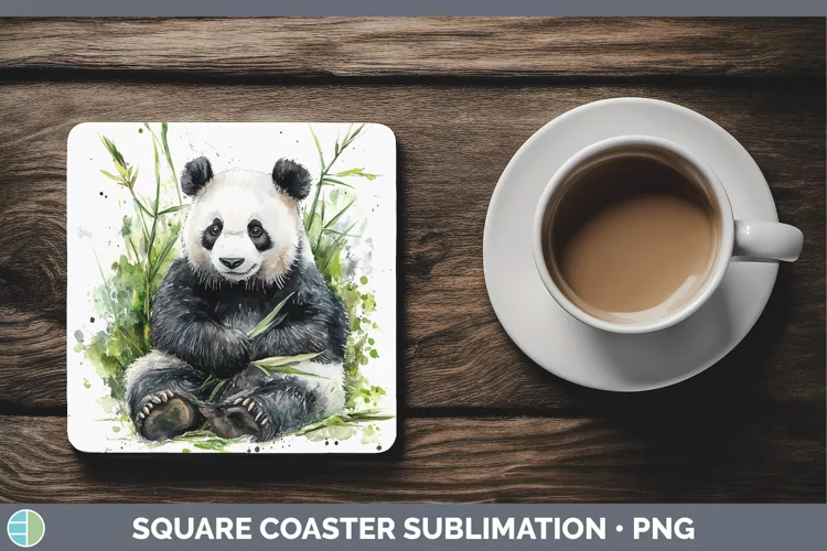 Watercolor Panda Square Coaster Sublimation Coaster Designs