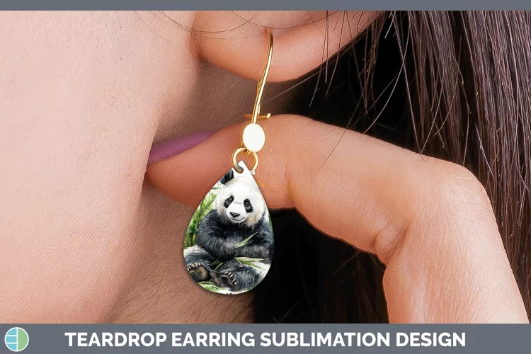 Watercolor Panda Teardrop Earrings Sublimation Earrings Desi