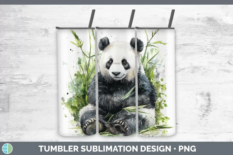 Watercolor Panda Tumbler Sublimation 20 oz Skinny Tumbler De