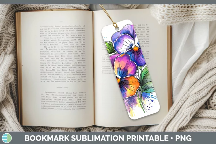 Watercolor Pansy Bookmark Sublimation Printable Designs
