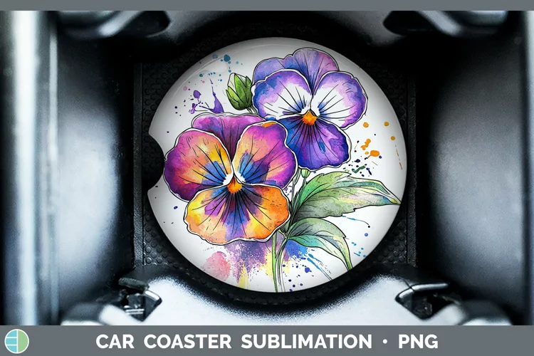 Watercolor Pansy Car Coaster Sublimation Designs
