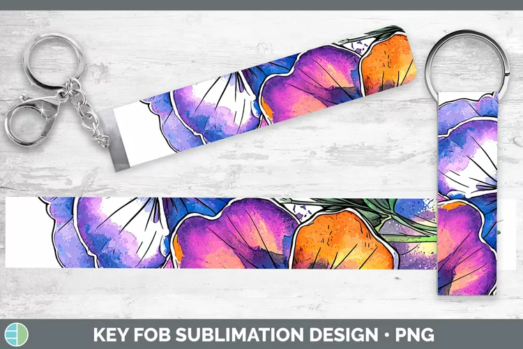 Watercolor Pansy Key Fob Sublimation Wristlet Designs
