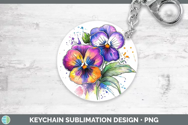 Watercolor Pansy Keychain Sublimation Keyring Designs