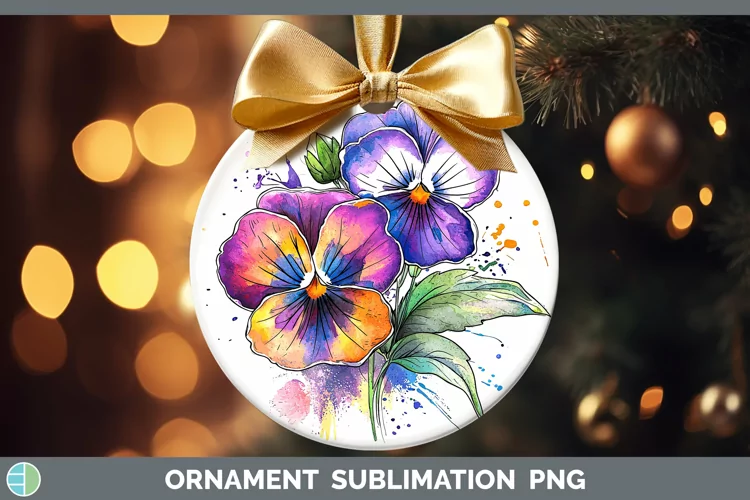 Watercolor Pansy Ornament Sublimation Bauble Designs