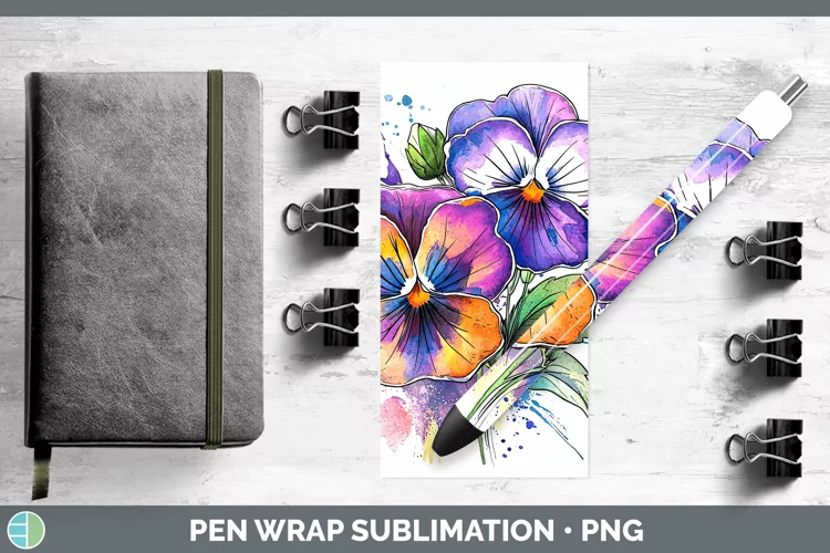 Watercolor Pansy Pen Wrap Sublimation Pen Designs