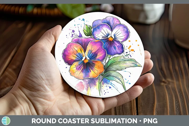 Watercolor Pansy Round Coaster Sublimation Coaster Designs