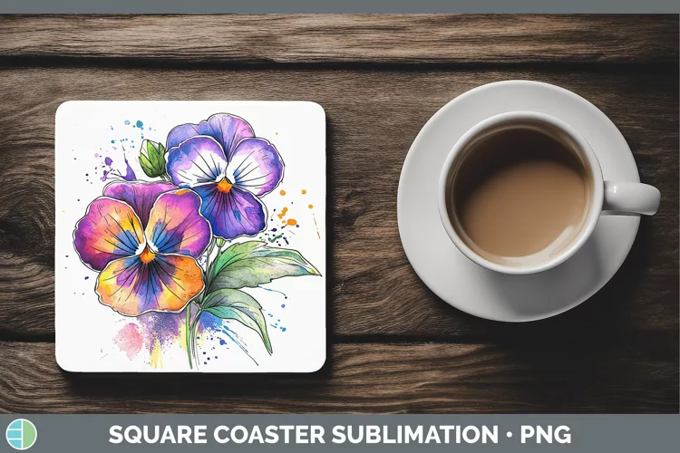 Watercolor Pansy Square Coaster Sublimation Coaster Designs
