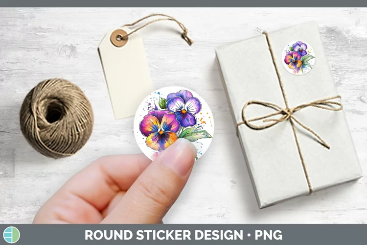 Watercolor Pansy Stickers | Round Labels Designs