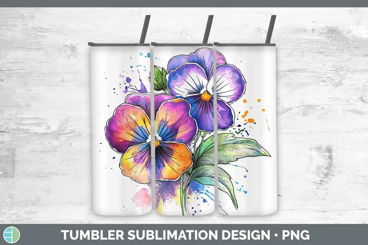 Watercolor Pansy Tumbler Sublimation 20 oz Skinny Tumbler De