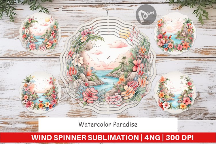 Wind Spinner Watercolor Paradise