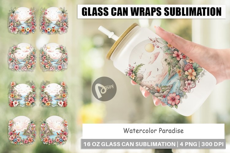 Glass Can Wraps Watercolor Paradise