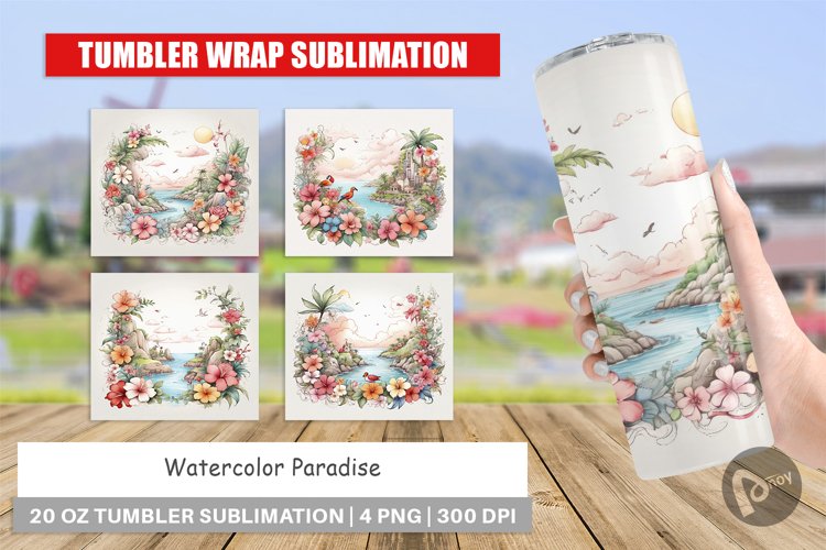 Tumbler Wrap Watercolor Paradise