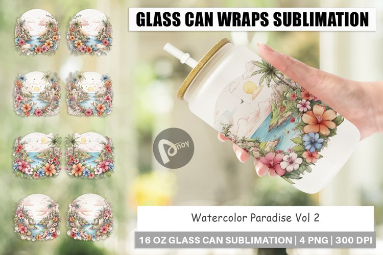 Glass Can Wraps Watercolor Paradise