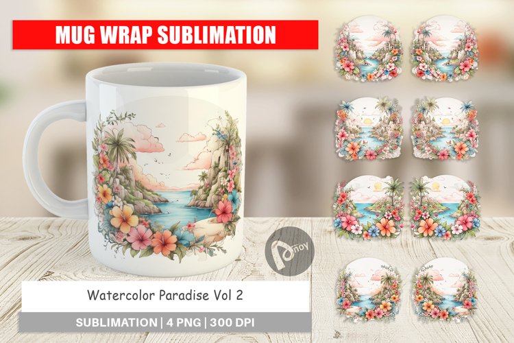 Mug Wrap Design Watercolor Paradise