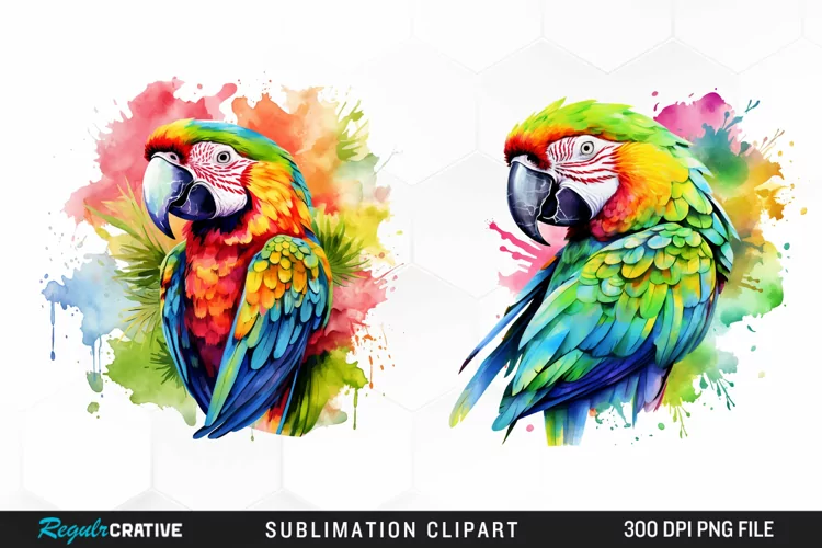 Watercolor Parrot Sublimation PNG Clipart