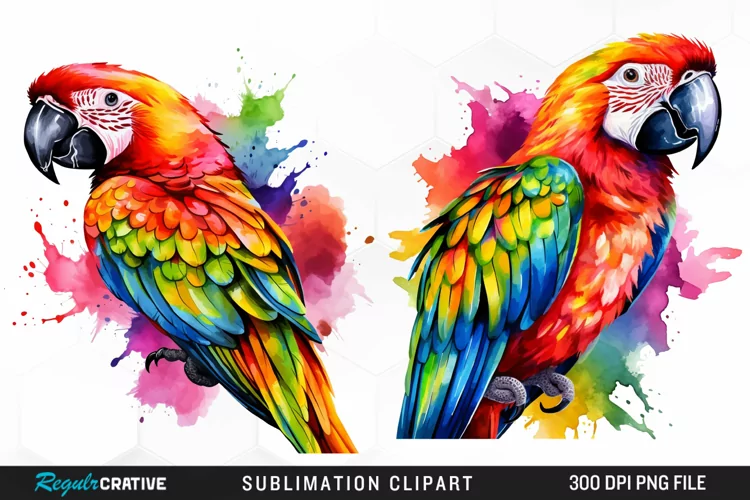 Watercolor Parrots Design Clipart