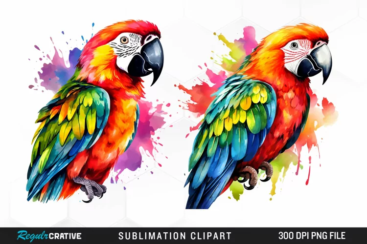 Watercolor Parrots Design Clipart