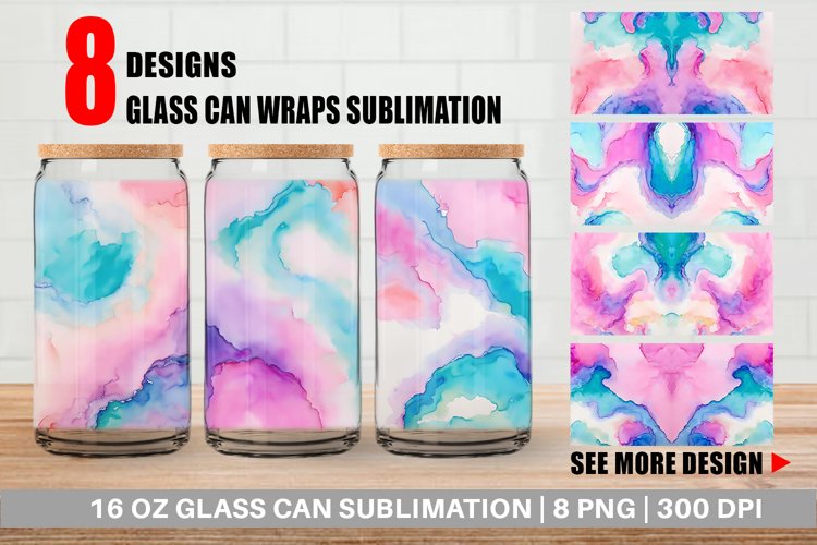 Glass Can Wraps Watercolor Pastel Alcohol Ink