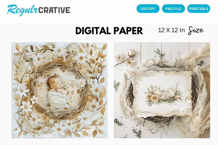 Watercolor Pastel Baby Scenes Digital Paper, Baby Scenes PNG