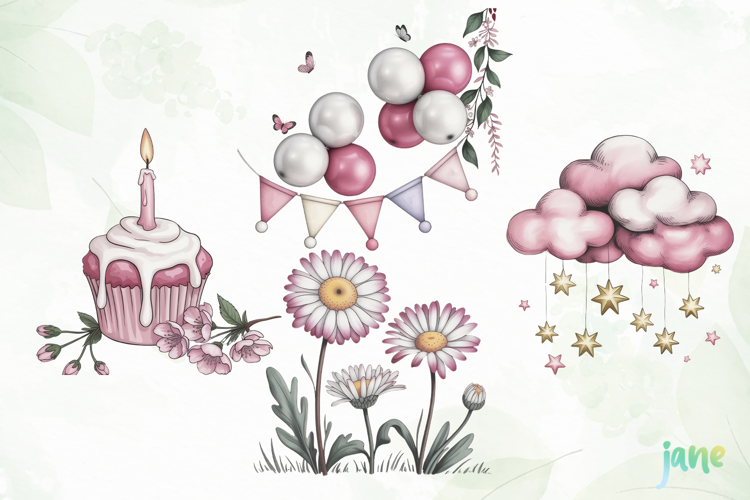 Watercolor Pastel Birthday Clipart