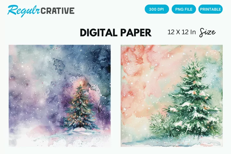 Watercolor Pastel Christmas Digital Paper, Christmas Pattern