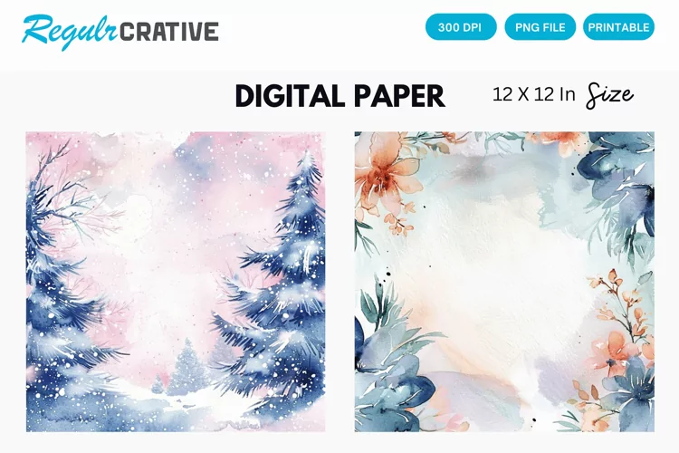 Watercolor Pastel Christmas Digital Paper, Christmas Pattern