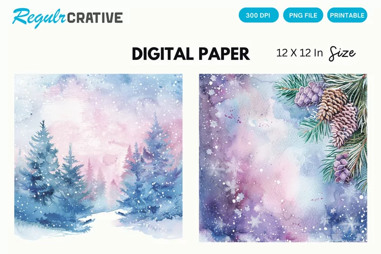 Watercolor Pastel Christmas Digital Paper, Christmas Pattern