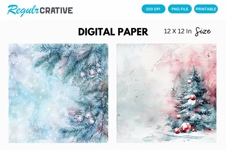 Watercolor Pastel Christmas Digital Paper, Christmas Pattern