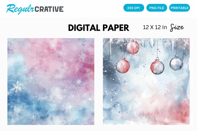 Watercolor Pastel Christmas Digital Paper, Christmas Pattern
