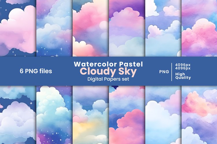 watercolor pastel cloudy sky digital papers PNG