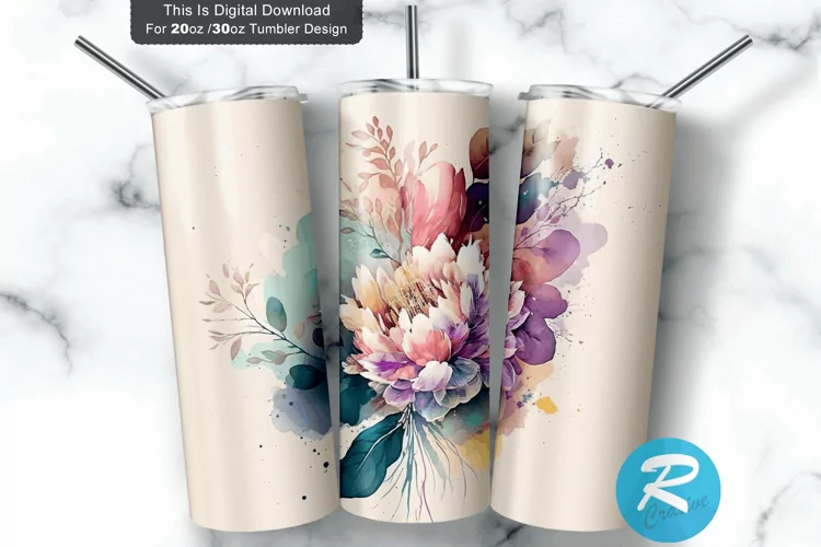 Watercolor Pastel Colorful Floral 20oz/30oz Skinny Tumbler