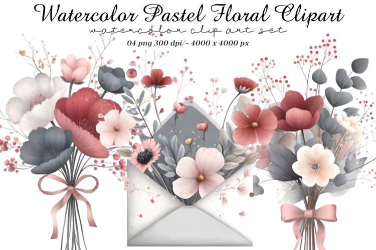 Watercolor Pastel Floral Clipart