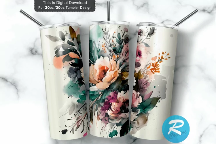 Watercolor Pastel Florals 20oz/30oz Skinny Tumbler